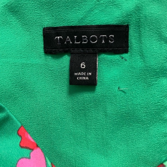 TALBOTS Green Cotton Blend Floral Flounce Hem Sleeveless Shift Dress Women’s 6 - Picture 8 of 9